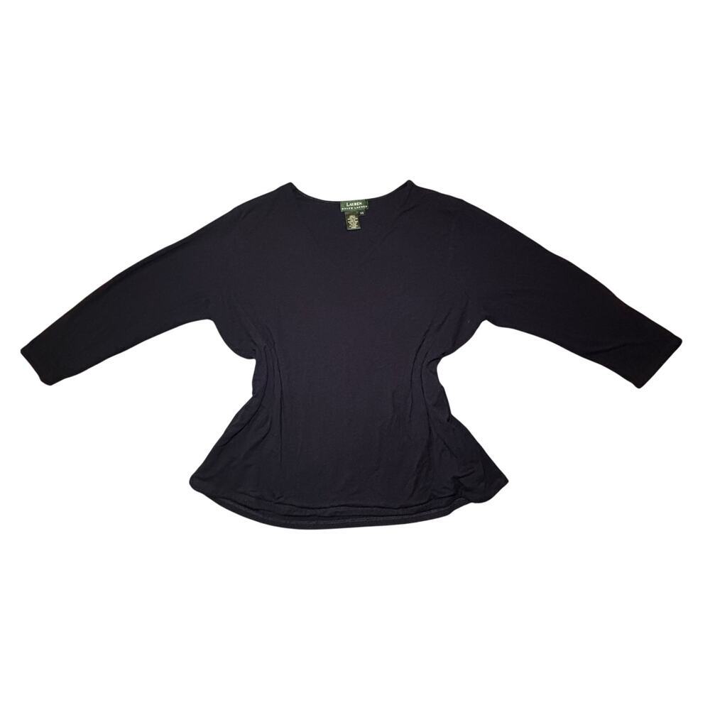 LAUREN RALPH LAUREN Plus Size V-Neck Long Sleeve Top Blue